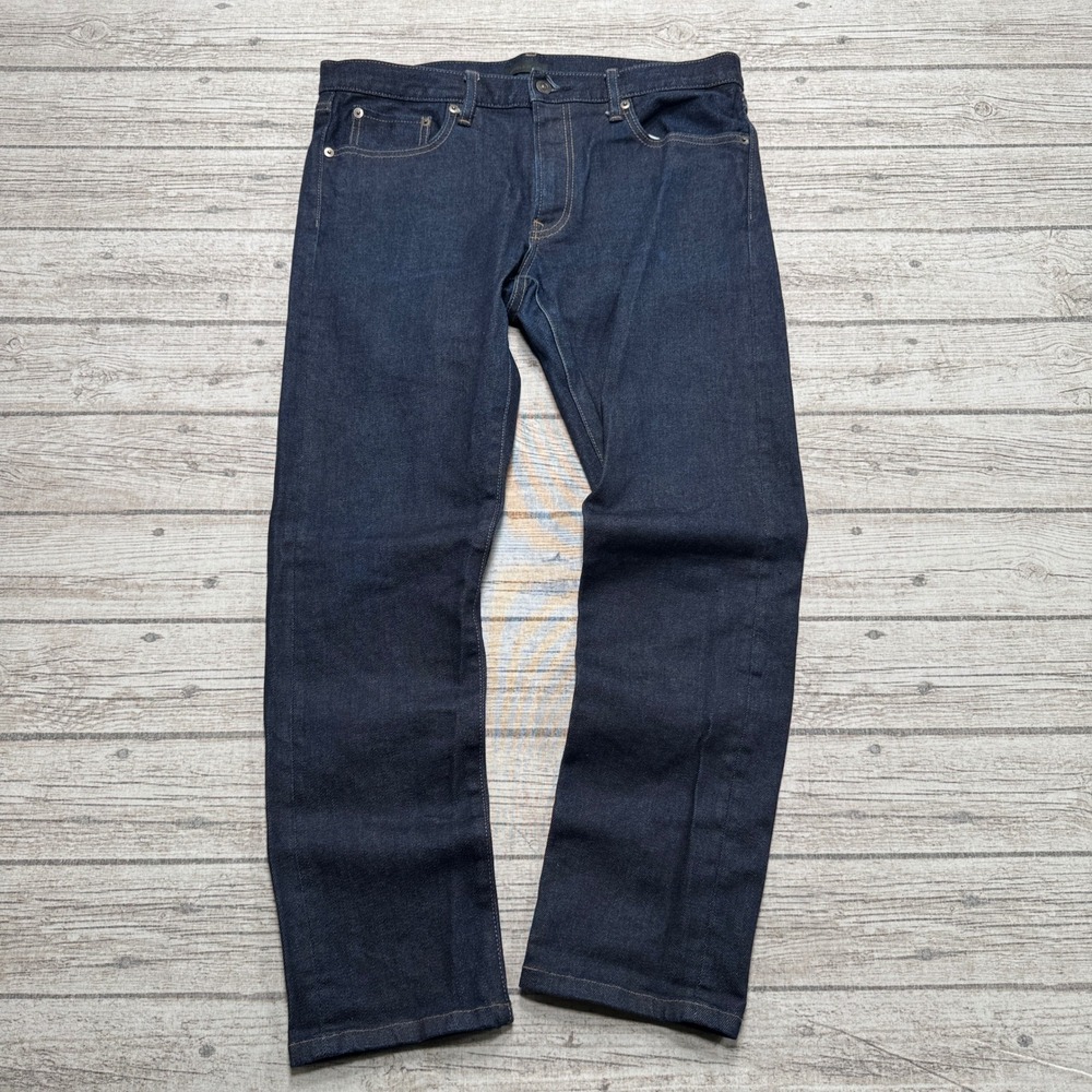Uniqlo Jeans Men's 34x34 Dark Indigo Blue Denim Slim Fit Straight Leg Mid Rise